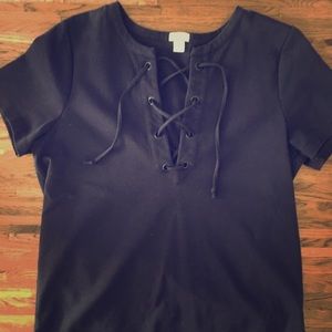 Navy blue J. Crew Factory lace up shirt size small